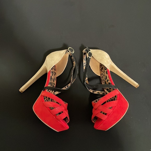 Jessica Simpson Red/Black/Tan Suede Platform Heels, size:8.5 - Picture 5 of 12